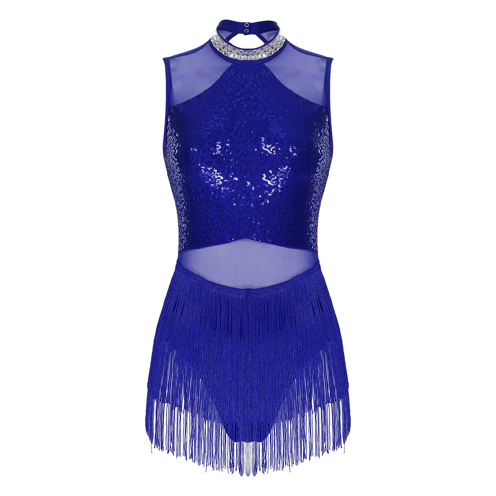Adult Sleeveless Tassel Rumba Leotard Dress Women Sequins Fringed Bodysuit Latin Dance Costume Tango Cha-Cha Samba Dancewear