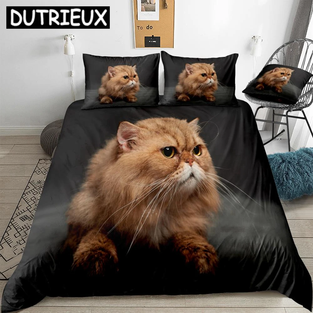 

3D Cat Duvet Cover Set Cute Gold Chinchilla Bedding Kids Boys Girls Cartoon Pet Quilt Cover Animal Queen Bed Set 3pcs Dropship