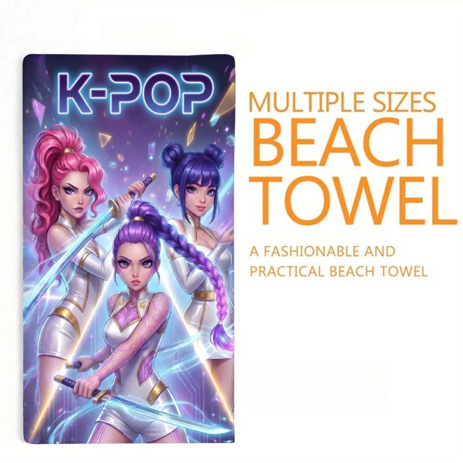 Toalla de playa K-POP Cyberpunk Anime Girls, toalla de microfibra suave de secado rápido 2D de una sola cara para playa, piscina, spa, viajes, decoración, regalo