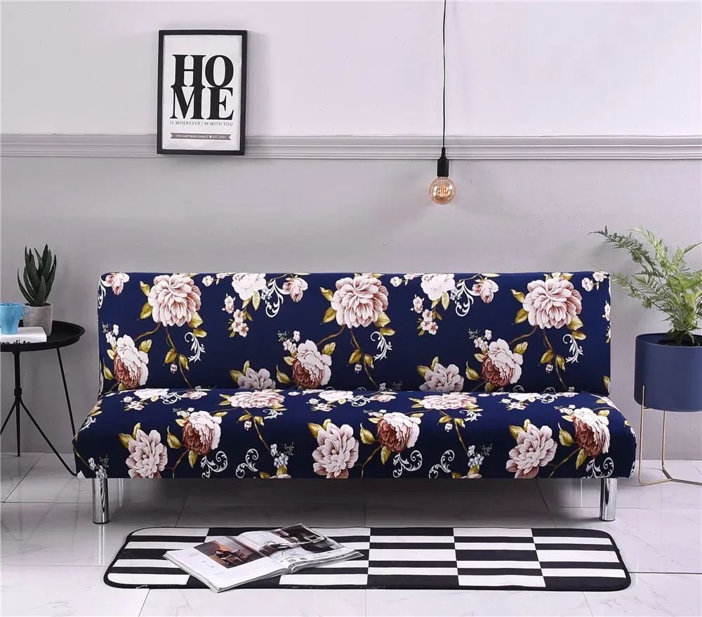 All-inclusive Flower Printed Sofa Bed Cover Without Armrest Elastic Tight Couch Cover Stretch Furniture Slipcover Sofa Bed Cover