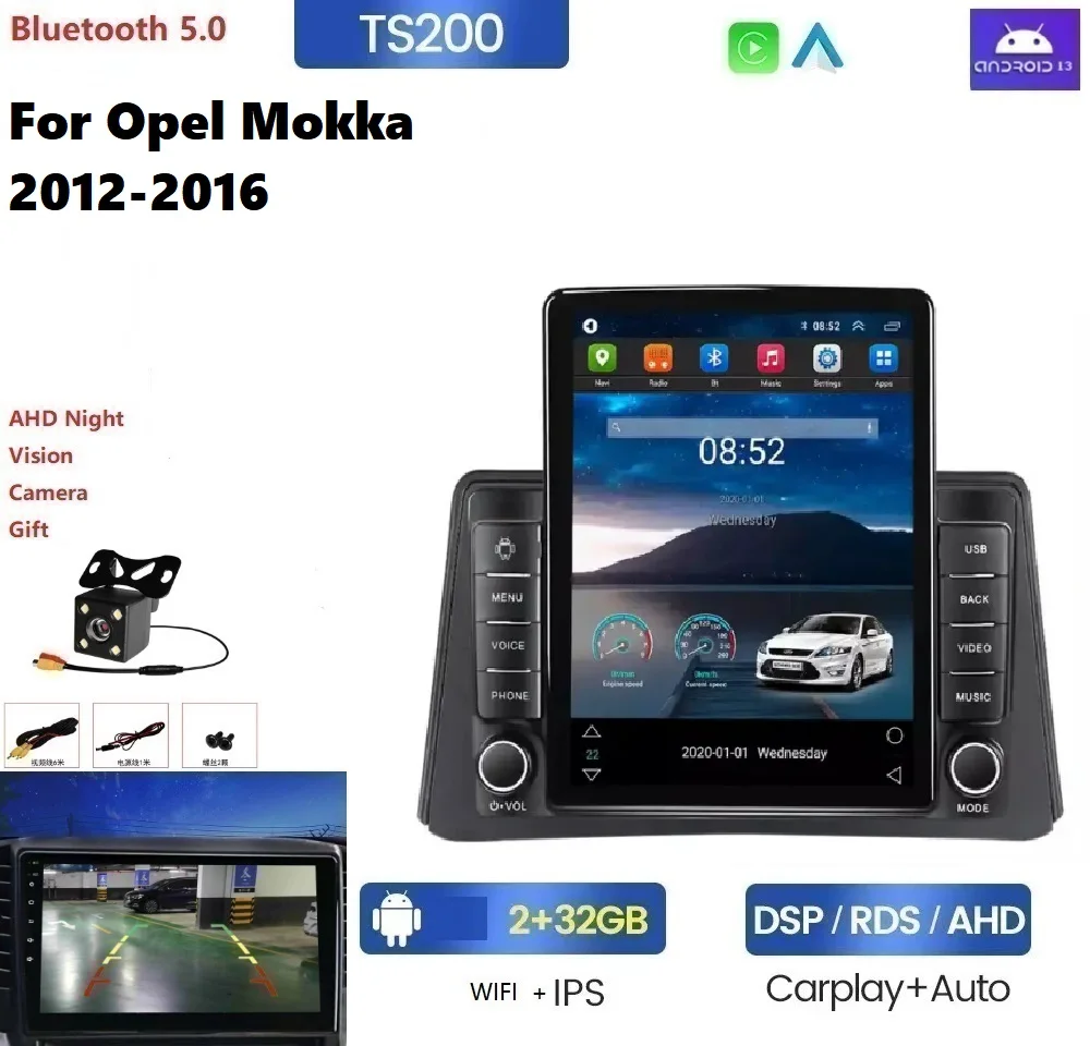 2DIN Tesla Screen Car Video For Opel Mokka 2012-2016 8+128G GPS Voice Control split screen Multi-language radio android