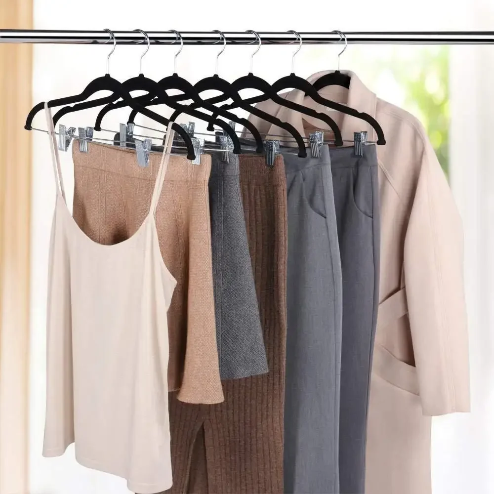 Velvet Pants Hangers,Non-Slip Clothes Hanger with Clips for Clothing Store,Pink Drying Display Racks for Coat,10/20/30PCs