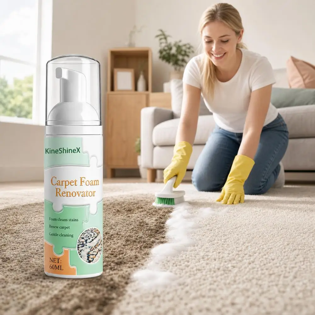 60ml Carpet Foam Stain Remover Waterless Seat Cleaner Fabric Vinyl Fast Acting Spray Car Interior Sofa Couch Renovator Towel