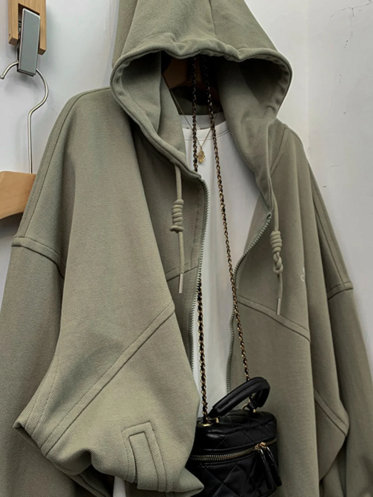 

een Zipper Hooded Open Cardigan Sweatirt Jaet Men Loose Heavy Simple Top Autumn Winter Extra Large Size 300 Pou