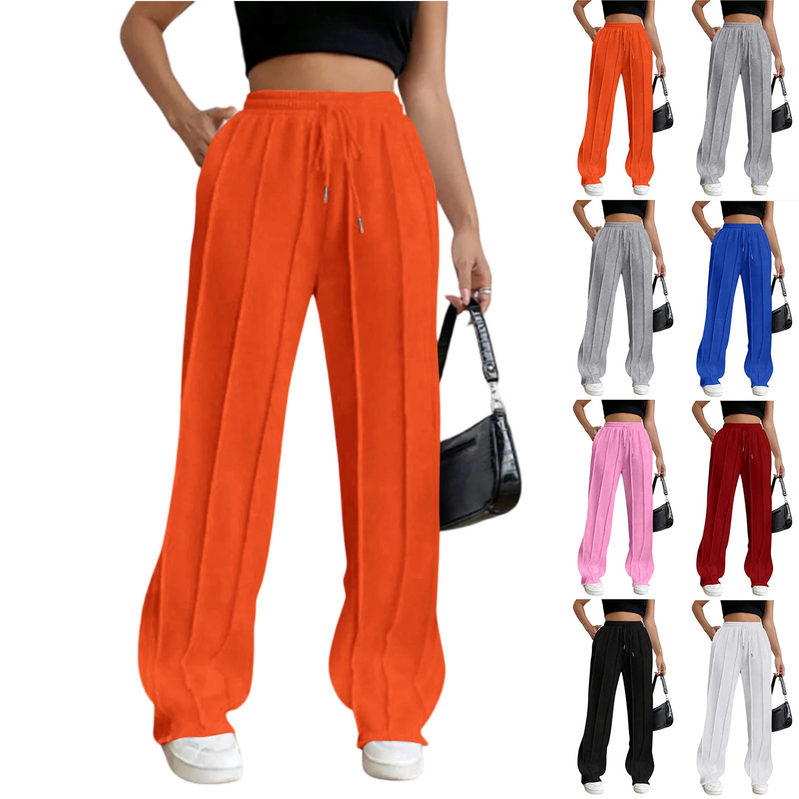Vrouwelijke mode wijde pijpen broek casual minimalistische effen kleur met trekkoord geplooide broek dame elegante losse gezellige broek