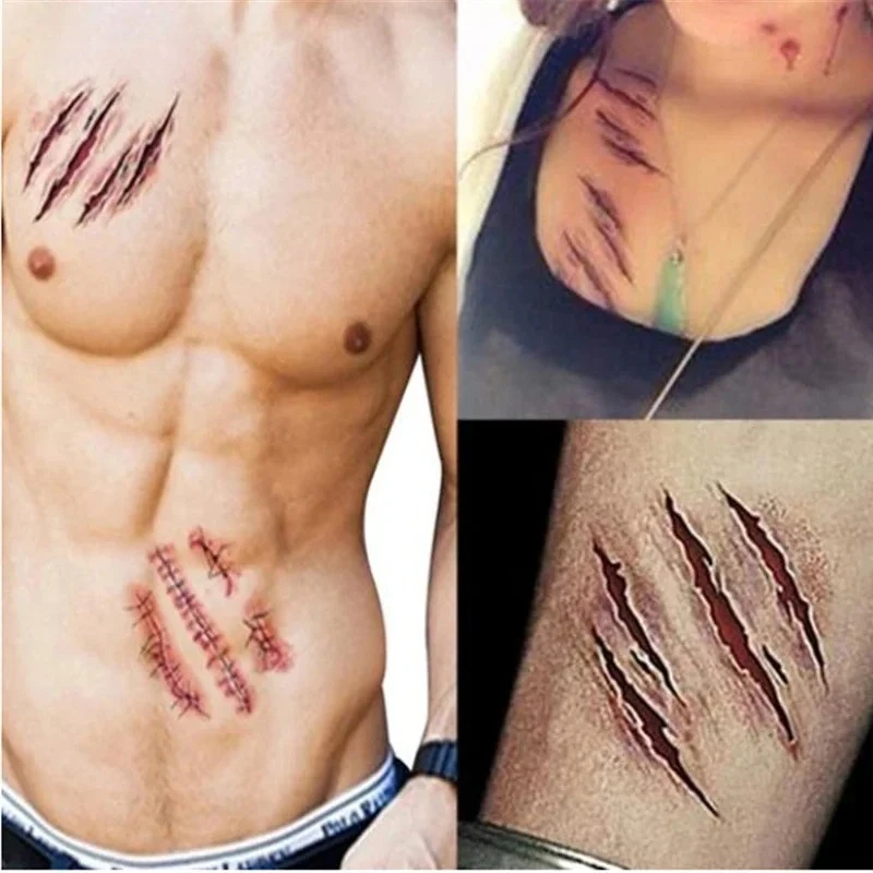 

10pcs Halloween Zombie Akar Tattoo Waterproof 3D Bite Mark Tattoo Sticker Fake Scab Blood Special Costume Neck Fake Tattoo