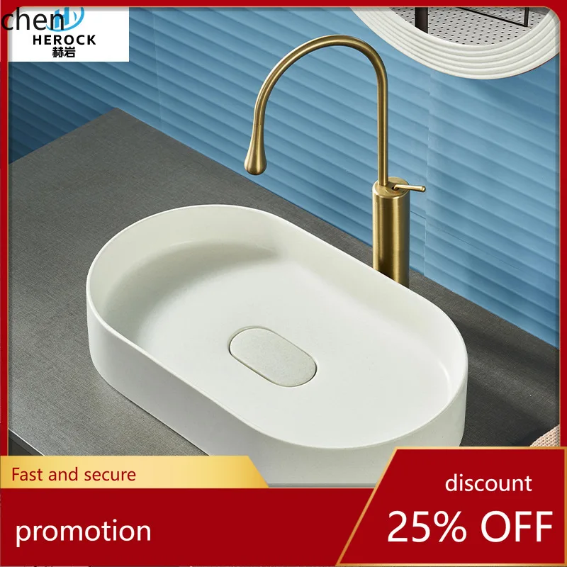 

HT Artificial Stone Countertop Basin Bathroom Cabinet Round Square Washbasin Modern Art