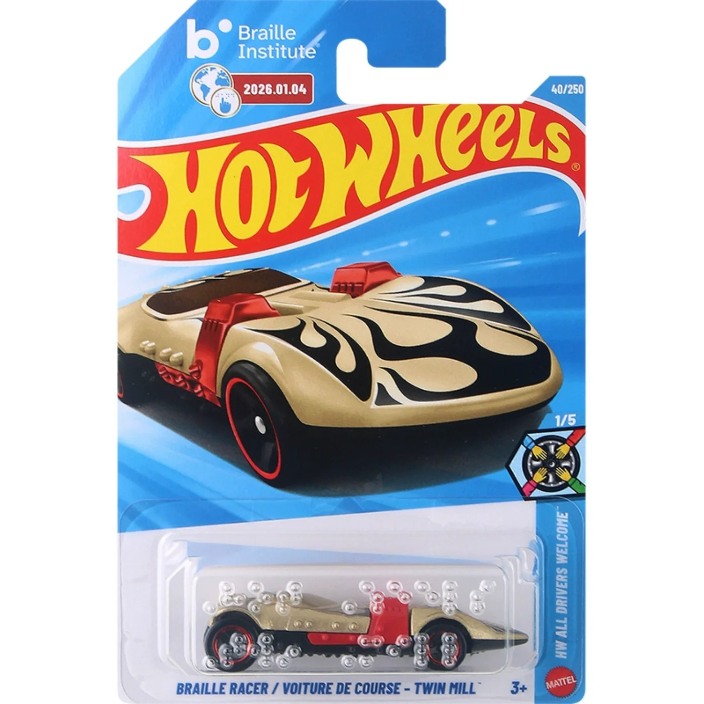 

2026-40 Hot Wheels Cars BRAILLE RACER/VOITURE DE COURSE - TWIN MILL 1/64 Коллекция металлических литых моделей игрушечных транспортных средств