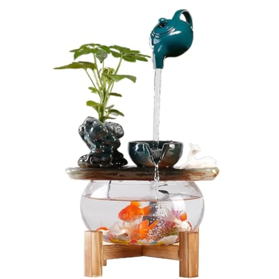 

Small Indoor Water Fountains Tabletop Feng Shui Fish Tank with Fountain Relaxing Zen Small Waterfall Fountain Indoor Tabletop F