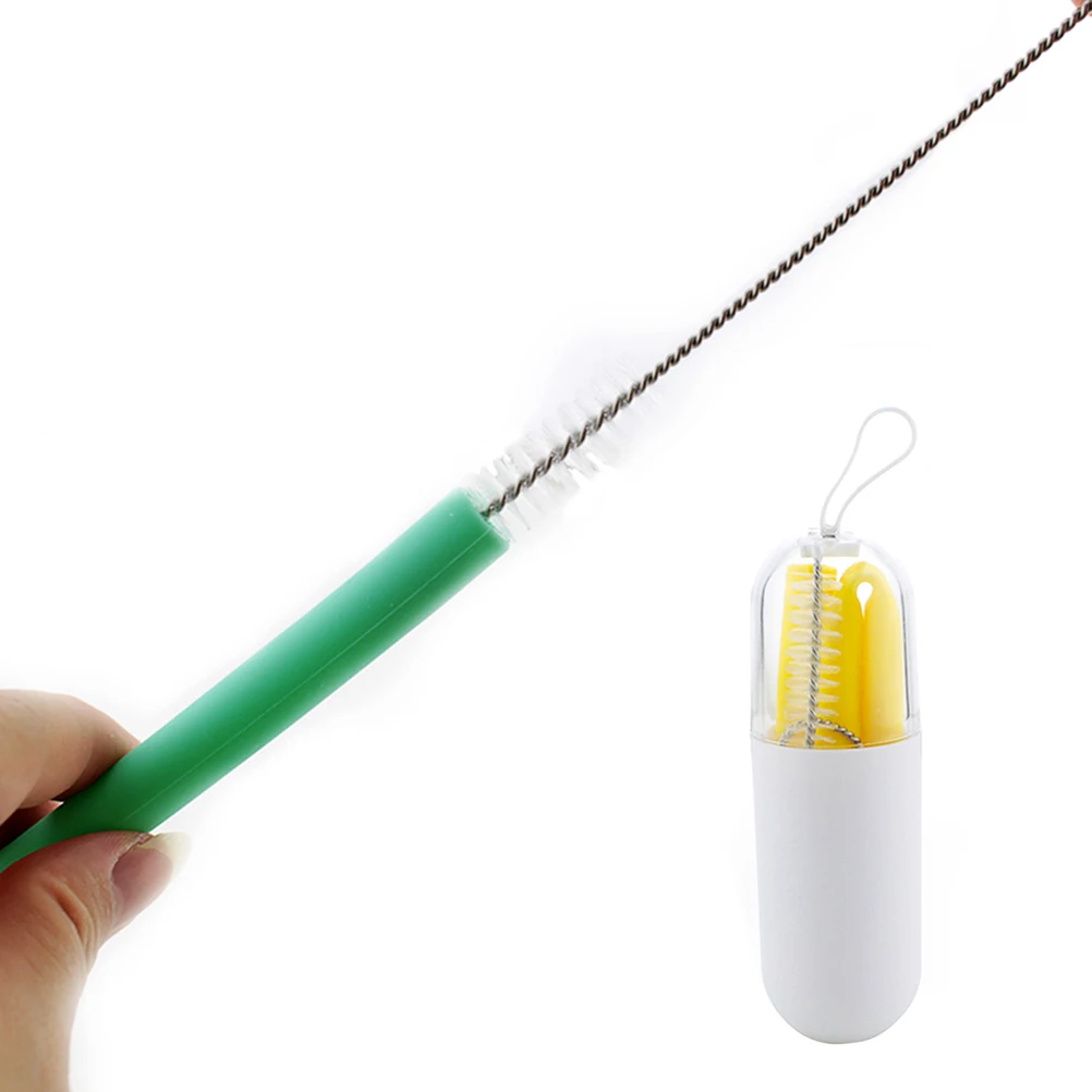 

1 set 1 Food Grade Silicone Yellow Portable Reusable Drinking For Outdoor Travel Hiking Picnic With Cleaning Brush Capsule Box