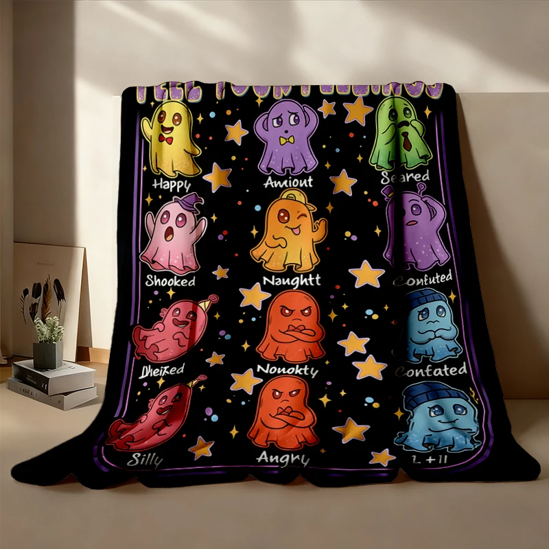 Feel Your Feelings Flannel Throw, Cute Mental Health Halloween Cozy Blanket, Preppy Ghost Graphic Warm Blanket