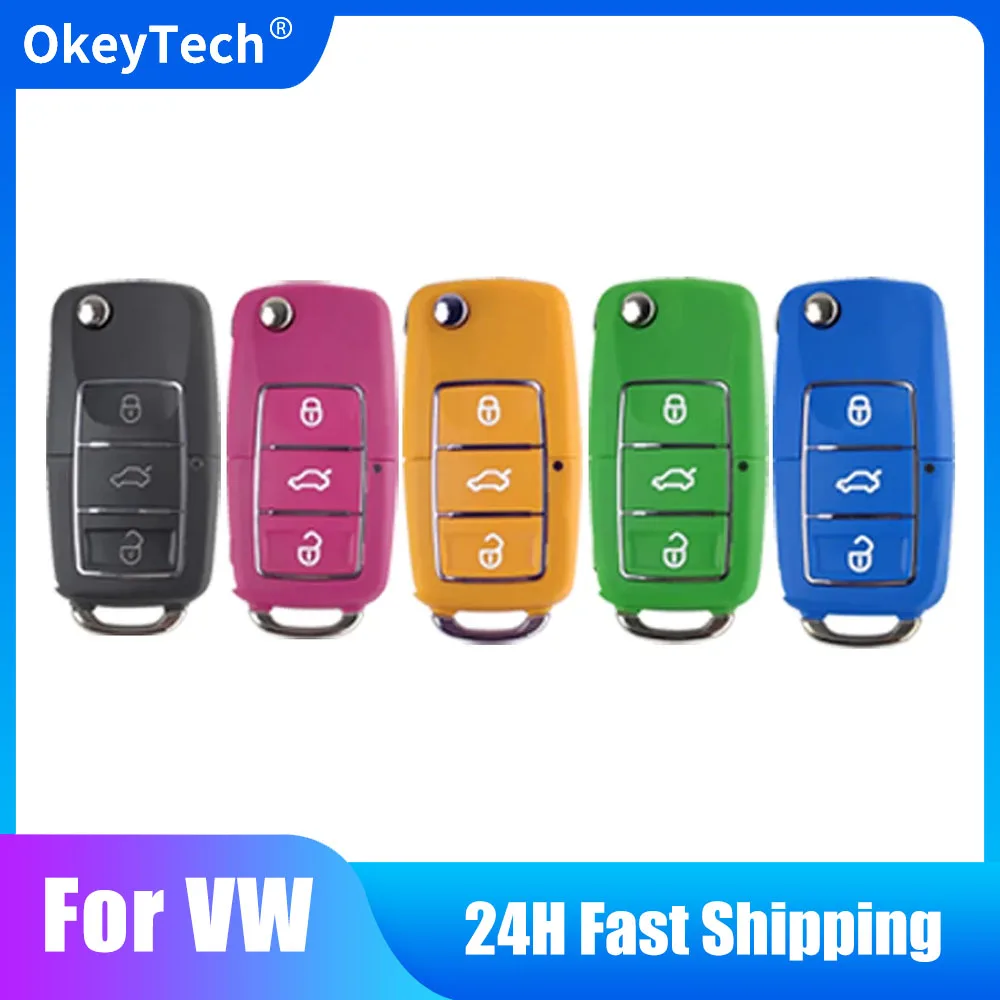 OkeyTech pour VW Seat Skoda Jetta Golf Passat Beetle Polo Bora Octavia coque de clé 3 boutons rabat pliant housse de clé de voiture à distance