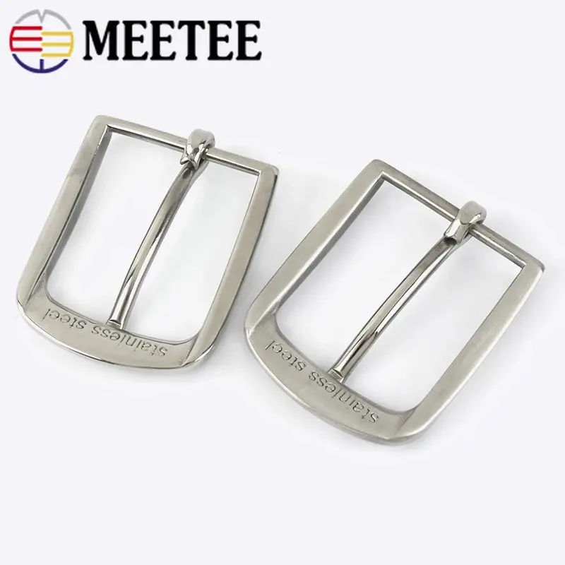 Meetee 1Pc 40mm Solid Stainless Steel Brushed Belt Pin Buckles for Men Cowboy Buckle Jeans Accessory DIY Leather Craft Fit 38mm