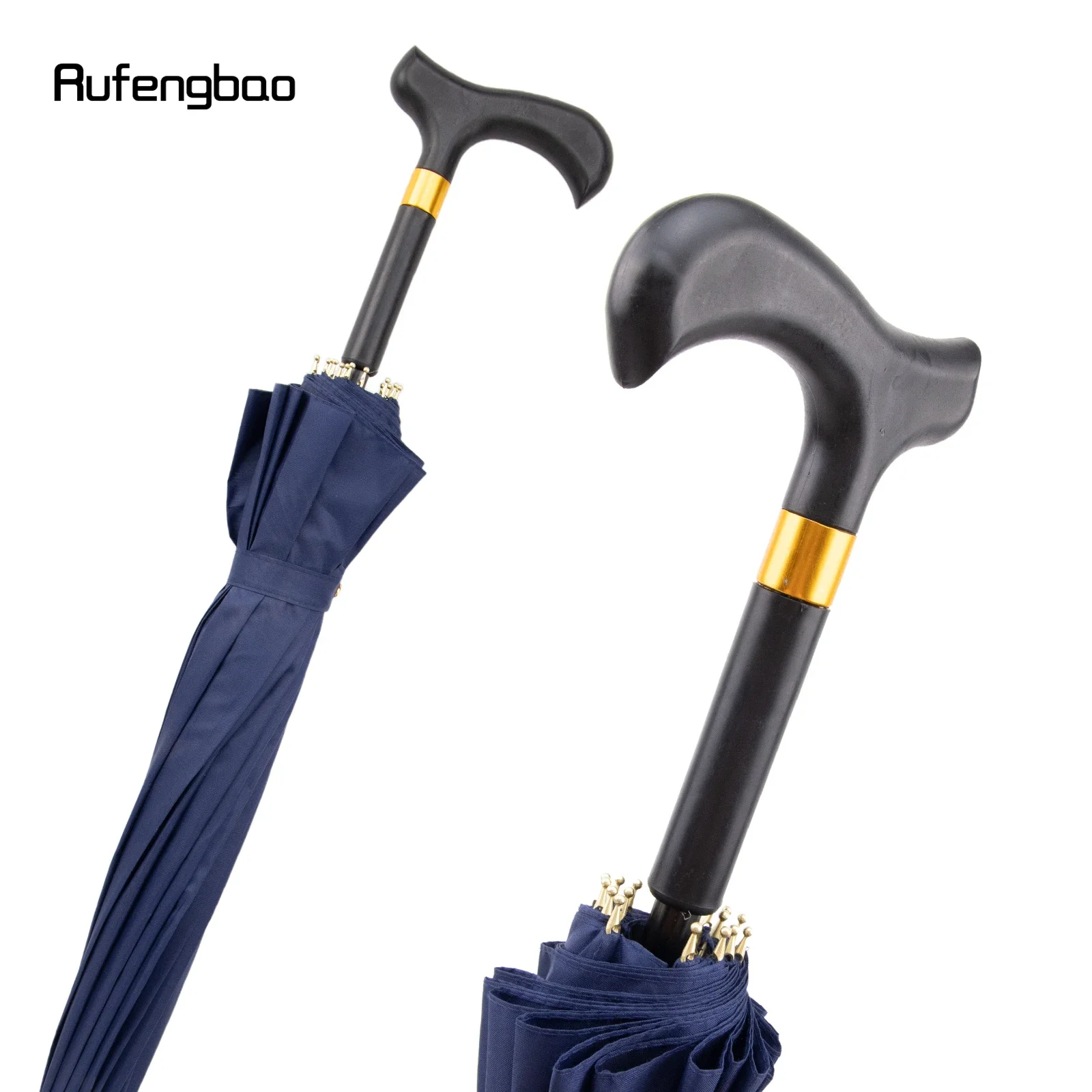 مظلة قصب أوتوماتيكية زرقاء مقاومة للرياح، مظلة موسعة بمقبض طويل لكل من الأيام المشمسة والممطرة عصا المشي كروسير 86 سم