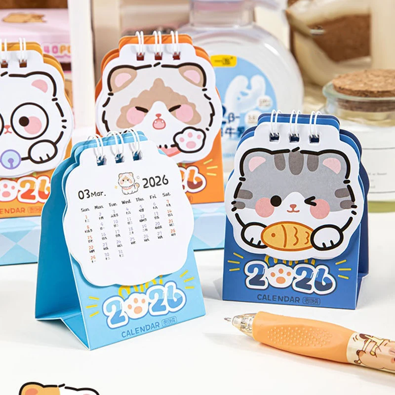 4PCS 2026 Cute Cat Mini Desk Calendar | Portable Monthly Planner for Home Office & School