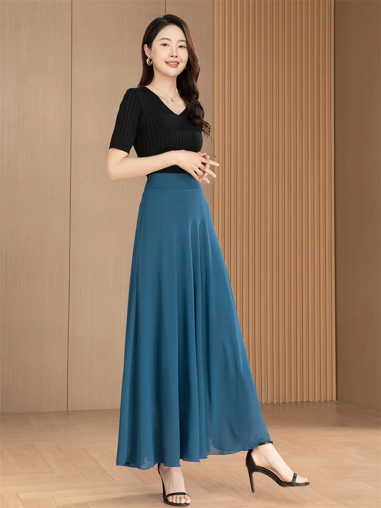 

Шифоновая юбка трапециевидной формы с высокой талией и макси-пляжная юбка для похудения, расклешенный подол, дышащая повседневная летняя юбка Dr