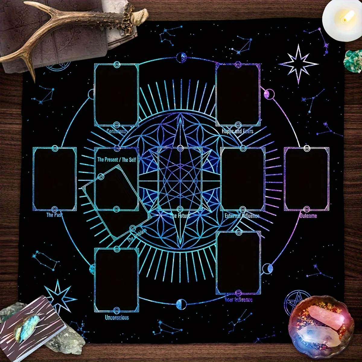 VIKAMA Zodiac Tarot Altar Cloth A Zodiac-Themed Tarot Altar Cloth Design For Tarot Readings Home Decor, Mystical Oracle Card Mat