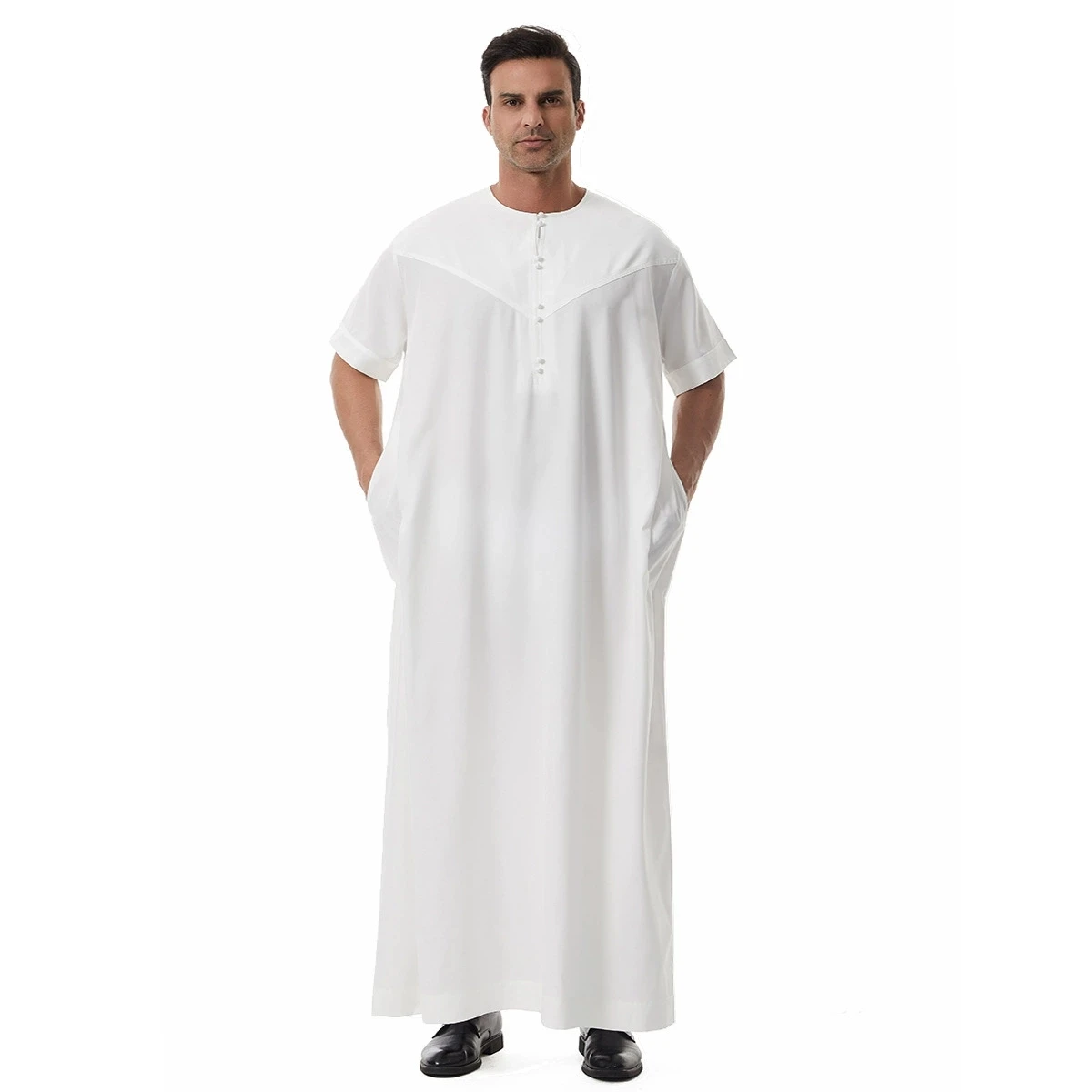 Abito lungo da uomo musulmano di lusso alla moda del Medio Oriente Dubai Saudi Türkiye Camicia lunga a maniche corte islamica Ramadan Hui Abbigliamento etnico