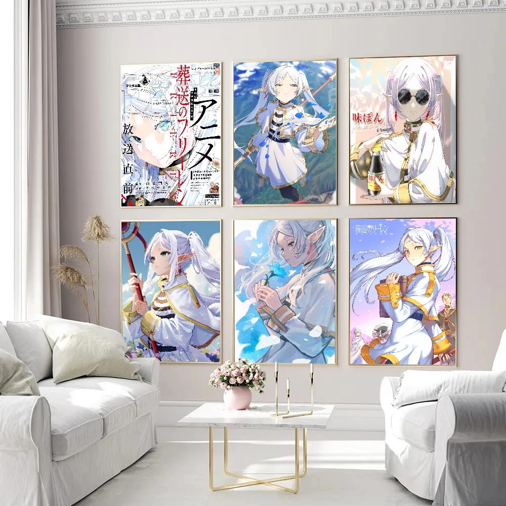Frieren Anime Girl Poster Anime Posters Sticky Waterproof Paper Sticker Coffee House Bar Kawaii Room Decor