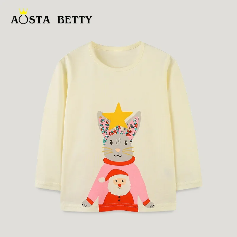 Autumn New Children's Long-sleeved T-shirt European and American Style Western Zodiac Rabbit Cartoon Printed Girl's Base Shirt