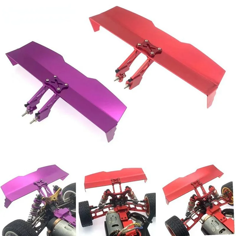 Metal Tail Wing and Mount Fixing Bracket for Wltoys 144001 144010 124007 124017 124019 RC Car Upgrade Parts,Purple