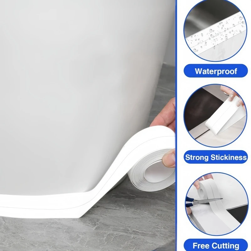 1/1.5//3.2/5M Self-adhesive Sealing Tape PVC Oil-Proof Kitchen Sink Edge Caulk Tape Waterproof Bathroom Toilet Corner Wall Stick