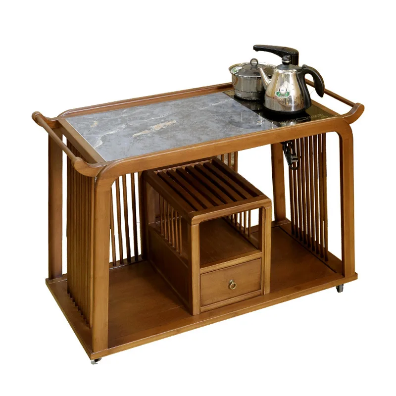 

Balcony tea table and chairs, mobile tea cart, kettle, tea table integrated