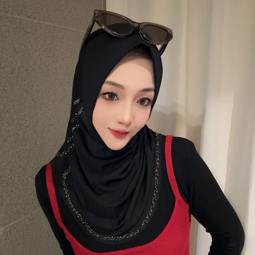 New Arrivals Diamonds Muslim Women Easy To Wear Hat Hijab Casual Cover