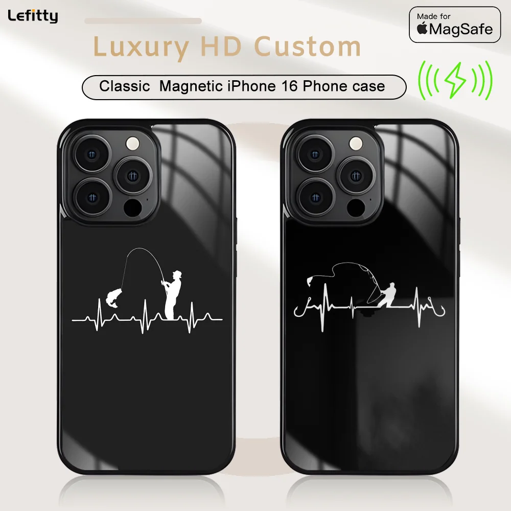 

Fishing Heartbeat Phone Case For iPhone 16 15 14 13 12 11 Pro Max Plus Mini Magnetic Magsafe Wireless Charging Cover