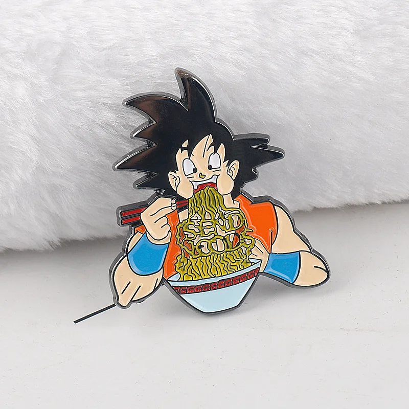 Anime Peripheral Dragon Ball Wukong Eating Noodles Brooch Cartoon Character Metal Badge Backpack Decoration Accessories