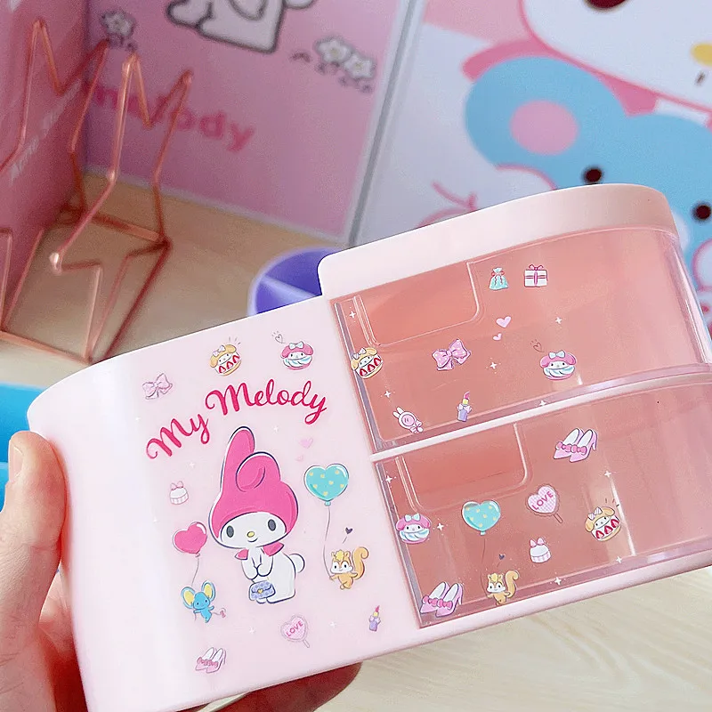 Nieuwe Hello Kitty Melody Cartoon Leuke Penhouder Opbergdoos Student Desktop met Lade Thuis Make-up Borstel Opbergdoos