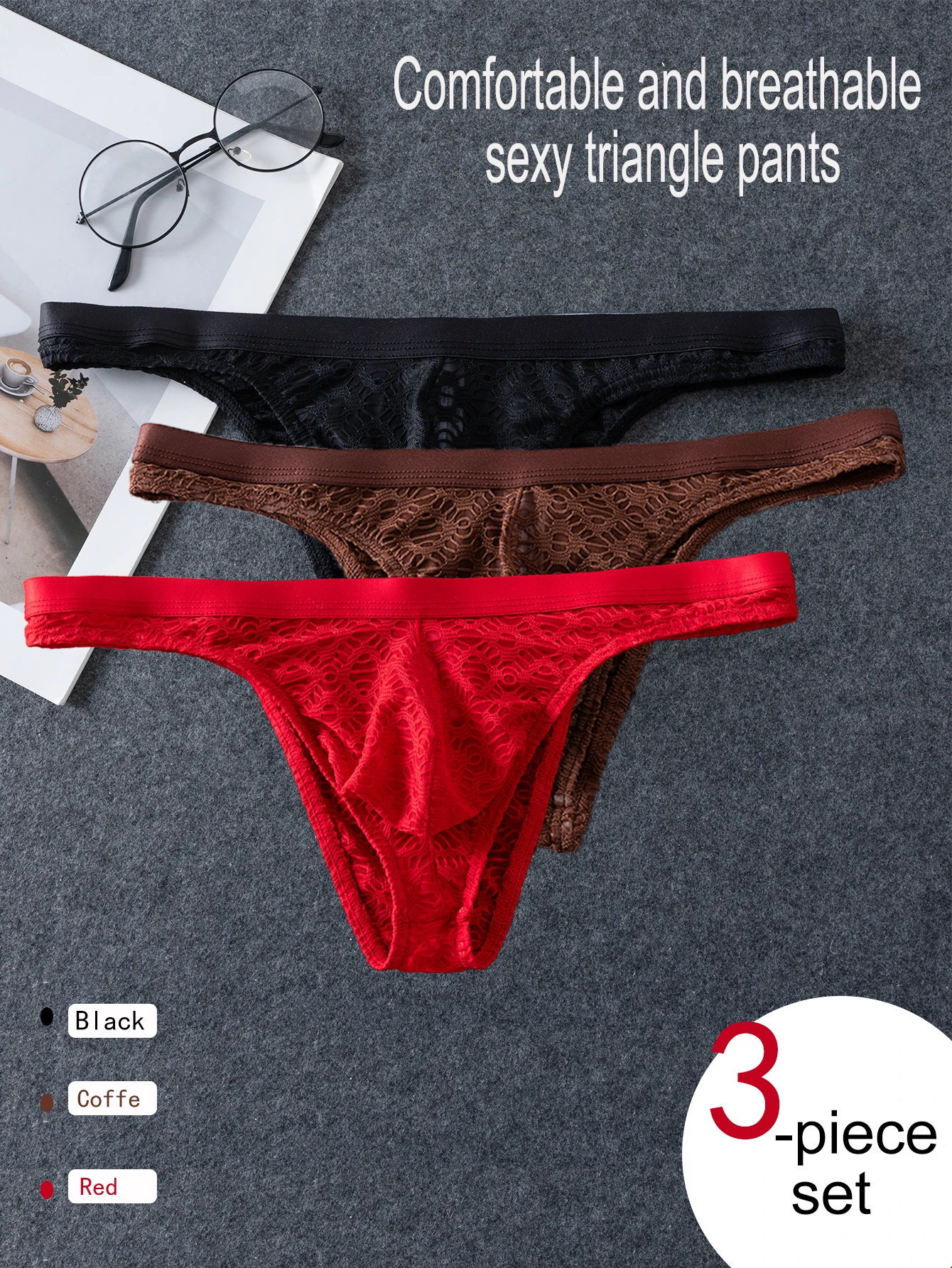 3-piece Set Men's Underwear Adults 18 Plus Sexy Men's Panties Bulge Pouch Solid Underwear Men's Swimming Trunks Briefs 2026 New