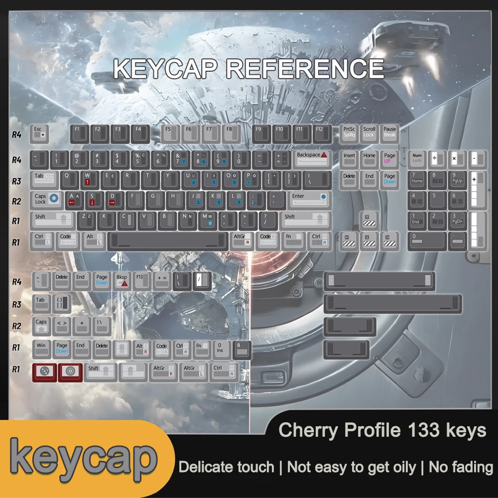 

Колпачки для клавиш PBT, 133 клавиши, набор колпачков для клавиш Wandering Earth, 5-сторонний колпачок для ключей с сублимационной краской, вишневый профиль для механической клавиатуры MX Switch