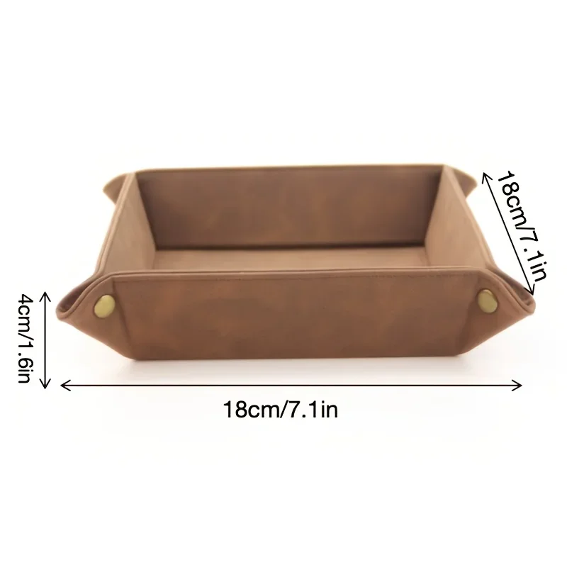 Vintage Style PU Leather Organizer Tray with Zipper Foldable, Multi-Compartment Design for Keys, Remotes, Small Accessories