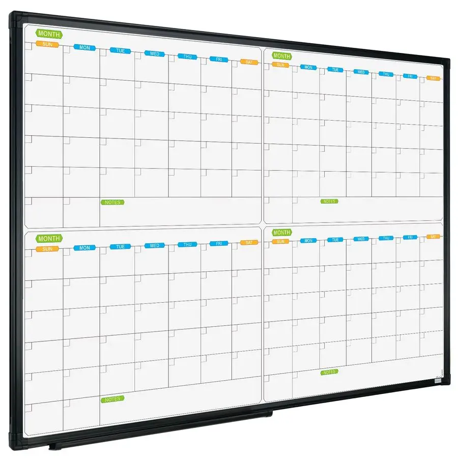 

Magnetic Dry Erase Calendar Whiteboard, 4 Month White Board Planner 36 X 24 Inch, Black Aluminum Frame Wall Mounted Board for Of