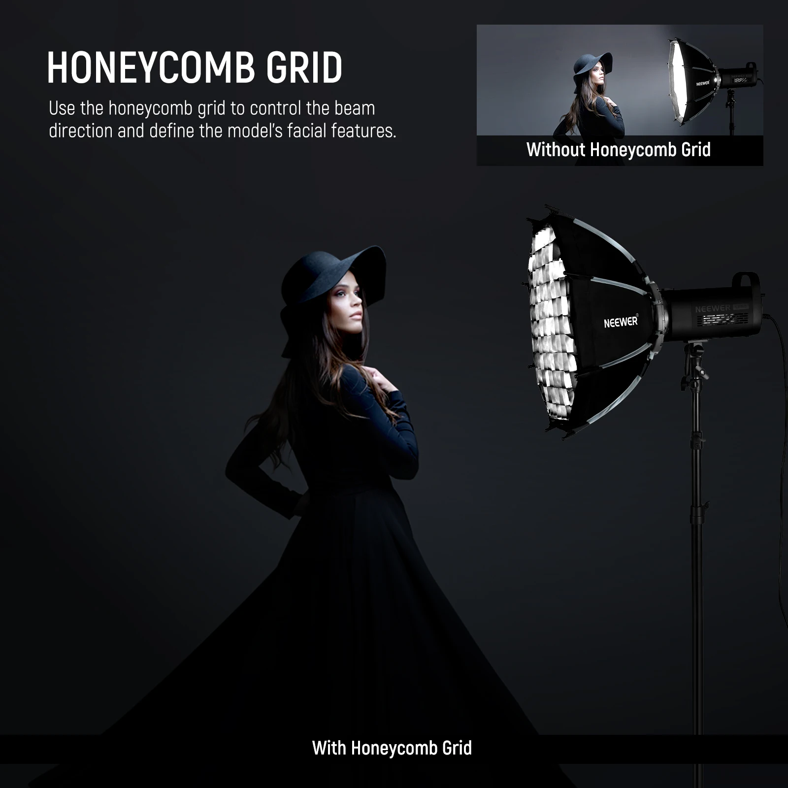 NEEWER 45/55//90cm Octagonal Softbox, Quick Release Bowens Mount Softbox with Honeycomb Grid, Light Diffusers