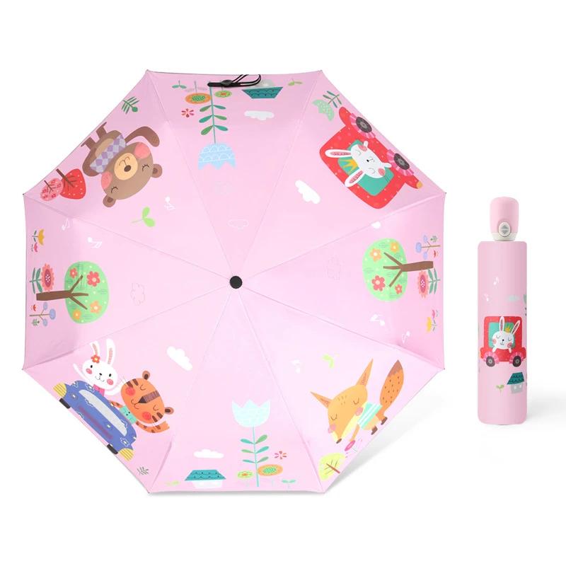 Lightweight Children\'s Windproof Automatic Folding Umbrella Sunshade Portable Cute Anti-UV Umbrella Children\'s Umbrella Girls