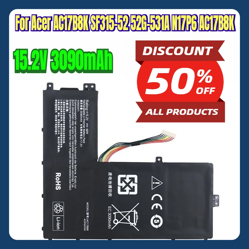 

15.2V 3090mAh Laptop Battery for Acer AC17B8K SF315-52 52G-531A N17P6 AC17B8K