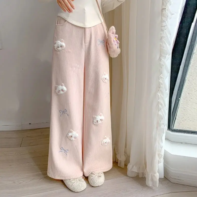 

Japan'S Sweet Style High-Waisted Wide-Leg Pants For Women New Autumn And Winter Versatile Plus Velvet Casual Pants