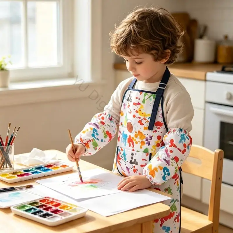 96BA Kittel-Set zum Zeichnen für Kinder mit leicht zu reinigender Oberfläche und Vordertasche – Detail 9