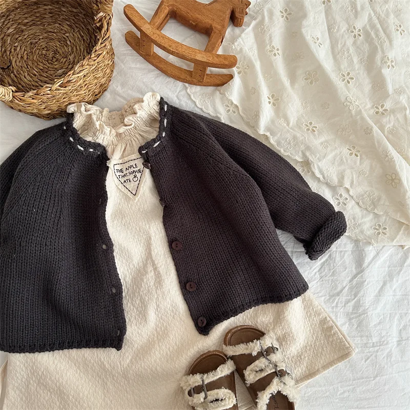 

Autumn New Girls' Embroidered Dress Children's Tie Solid Color Patch Long Sleeve Dress