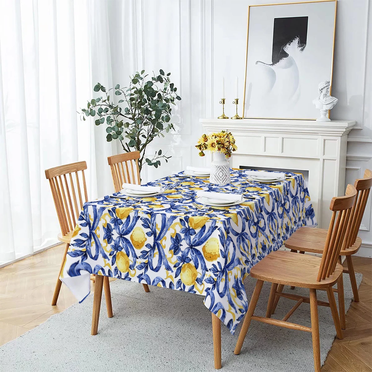 Lemon Watercolor Waterproof Rectangular Polyester Tablecloth Home Decor  Kitchen Living Room Wedding Party