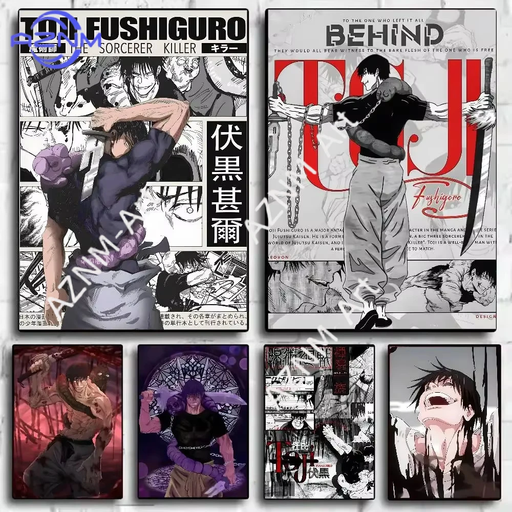 1 Stück/6 Stück Kaisen Fushiguro Toji Anime Poster HD-Kunst Selbstklebende Wanddekoration Wasserfest Wohnzimmer Schlafzimmer Bar Ästhetische Dekoration