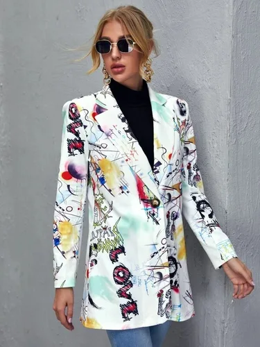 Imagen 2 del producto Chaqueta Vintage con estampado de grafiti para mujer, abrigo elegante de talla grande, moda urbana, americana, Primavera, 2021