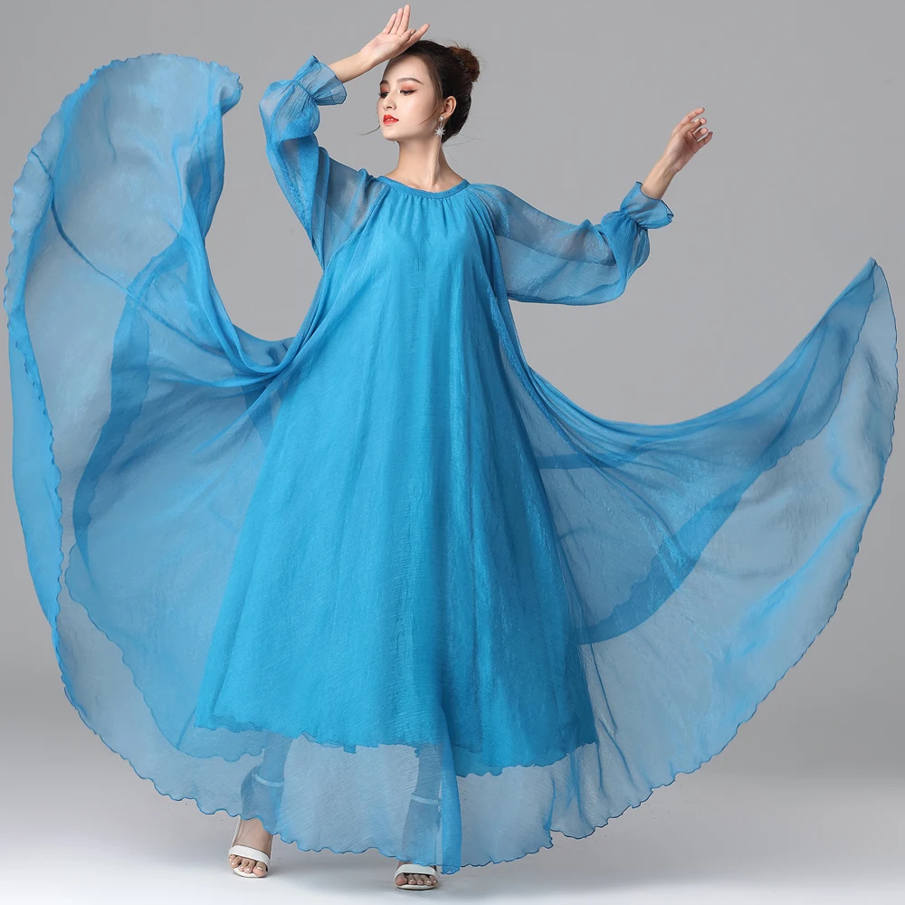 Silky Sheer Holiday Travel Party Dress Abaya Women Kaftan Vestidos Elegant Chiffon Long Sleeve Muslim Arab Islamic Clothing Robe