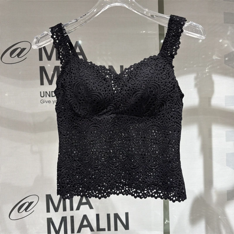 Miaolin 9524 Chaleco con tirantes de encaje Ropa interior para mujer Copa de una pieza Sexy Bal Brtte Top versátil Sle francés Slim Fit