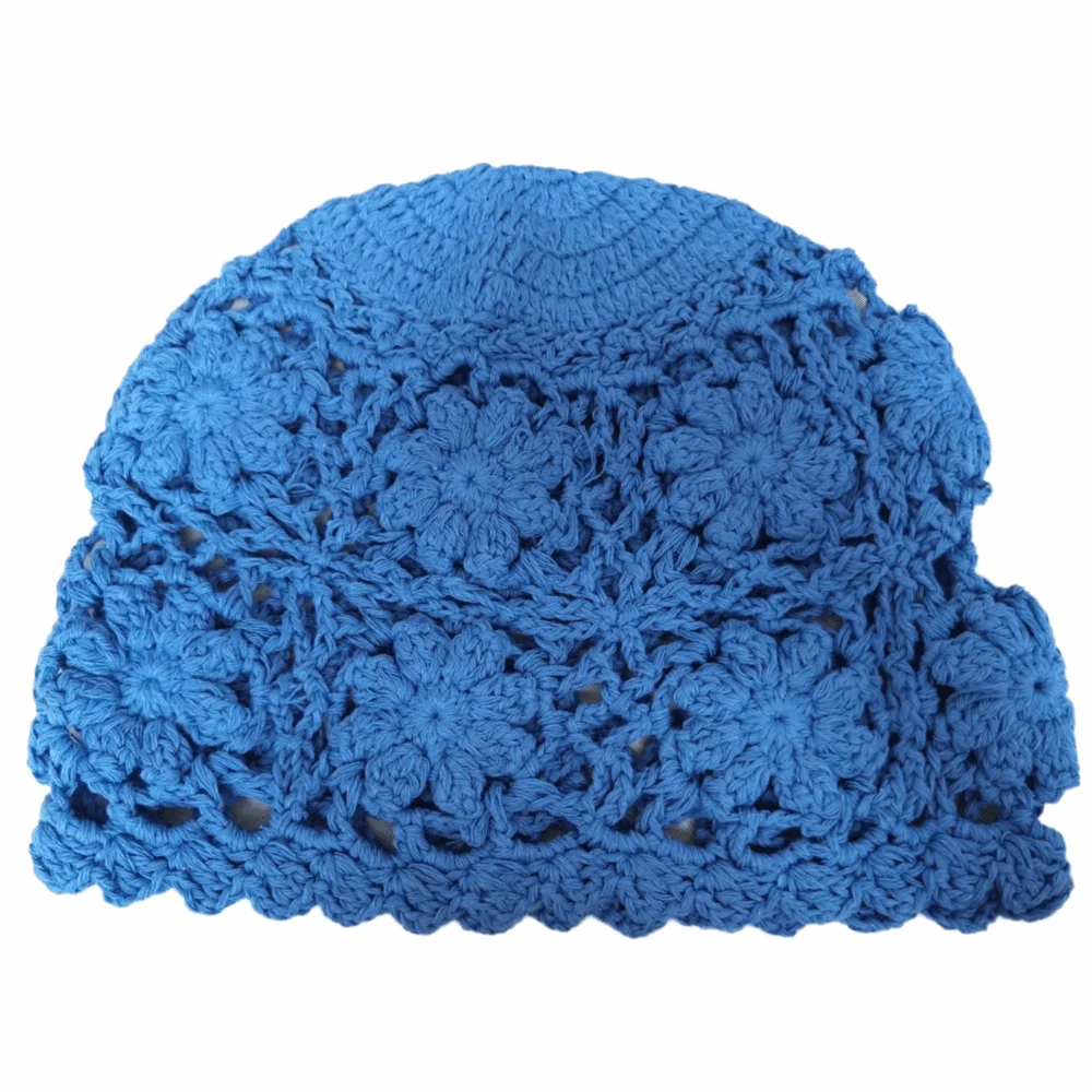 

Cute Handmade Crochet Flower Hat Weave Y2k Knit Basin Caps Sweet Hollow Beanies Cap Streetwear