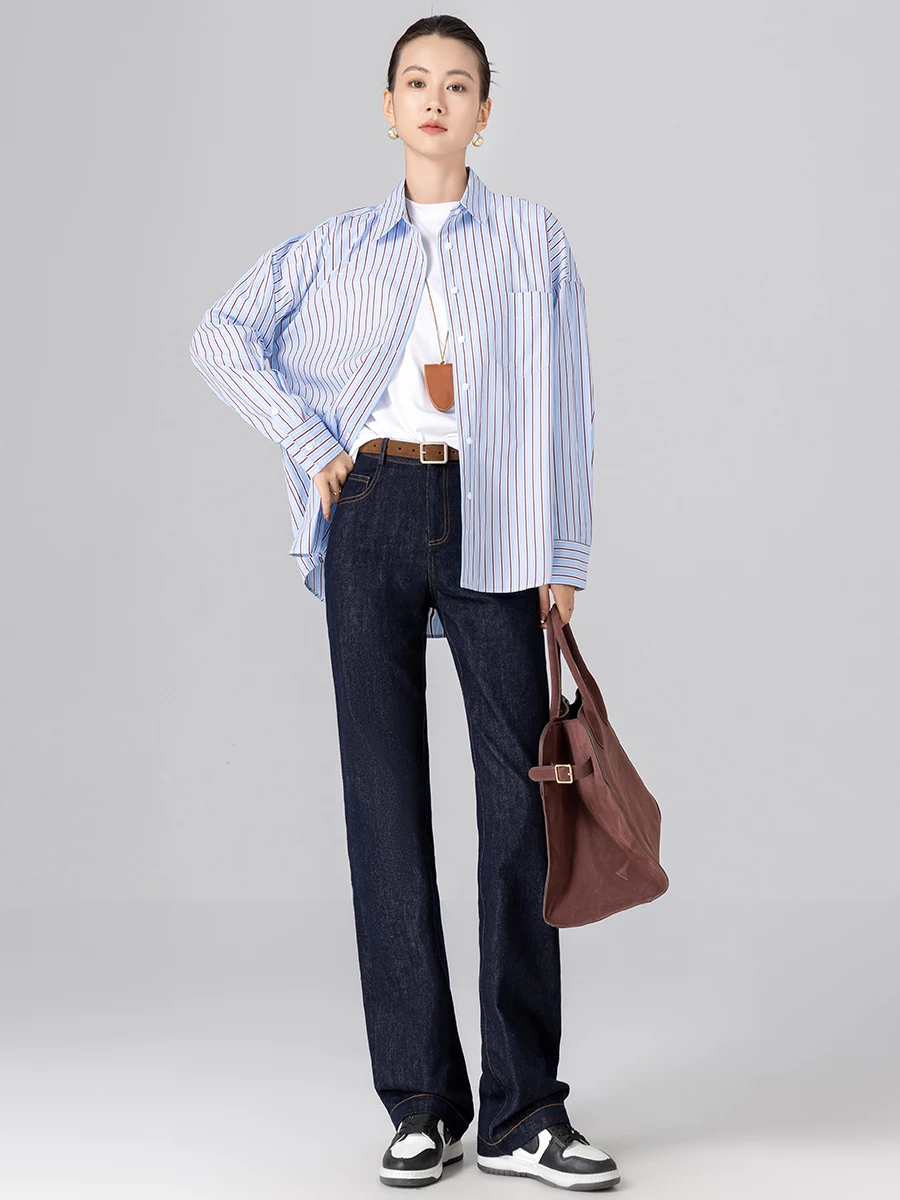 

Прямые джинсы Maniera с высокой талией, утягивающие джинсовые брюки, женские длинные брюки, осенние оригинальные синие универсальные модные брюки