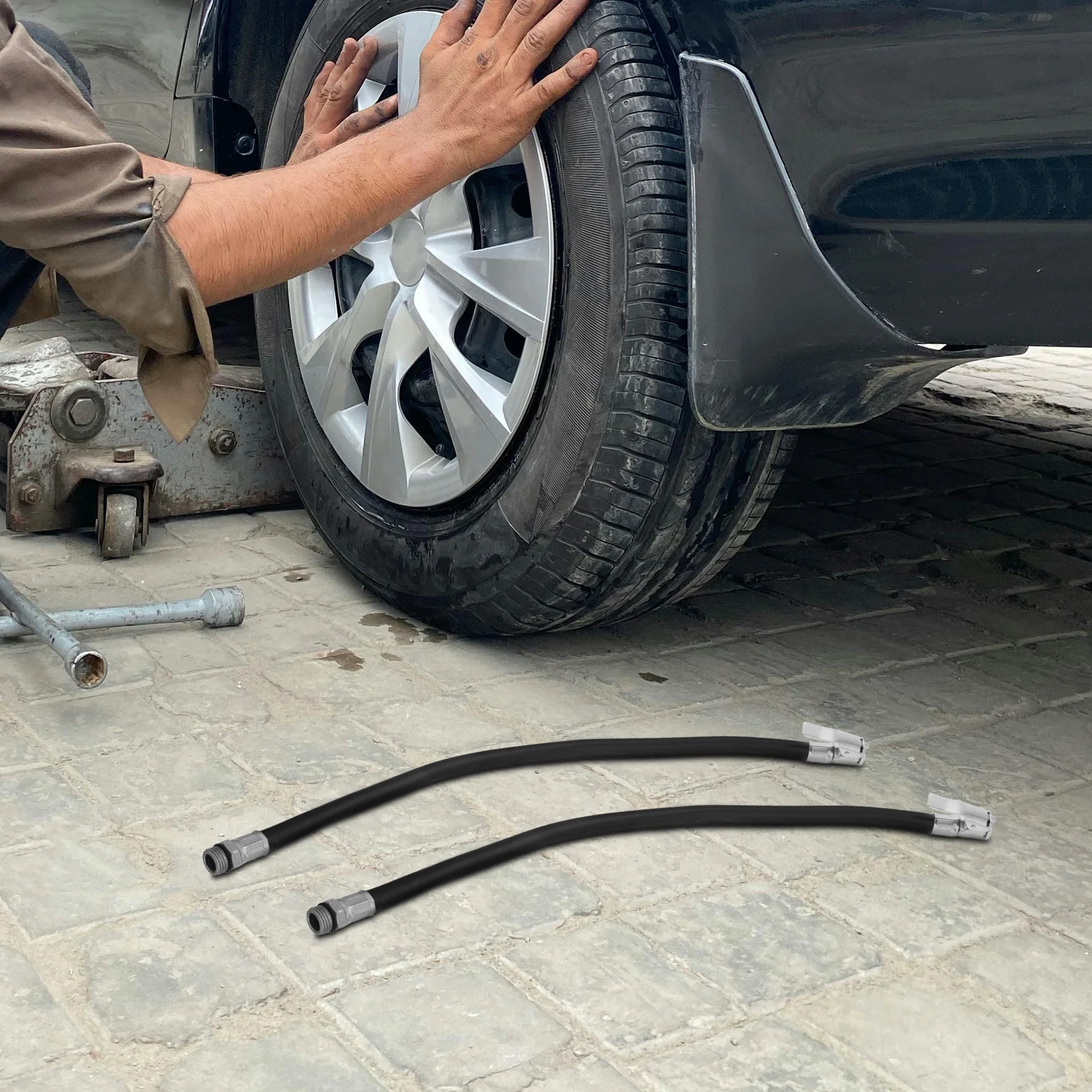 

2Pcs High Efficiency Tire Inflator Hose Air Pressure Gauge for Cars Bikes Reliable Portable Inflation Tool