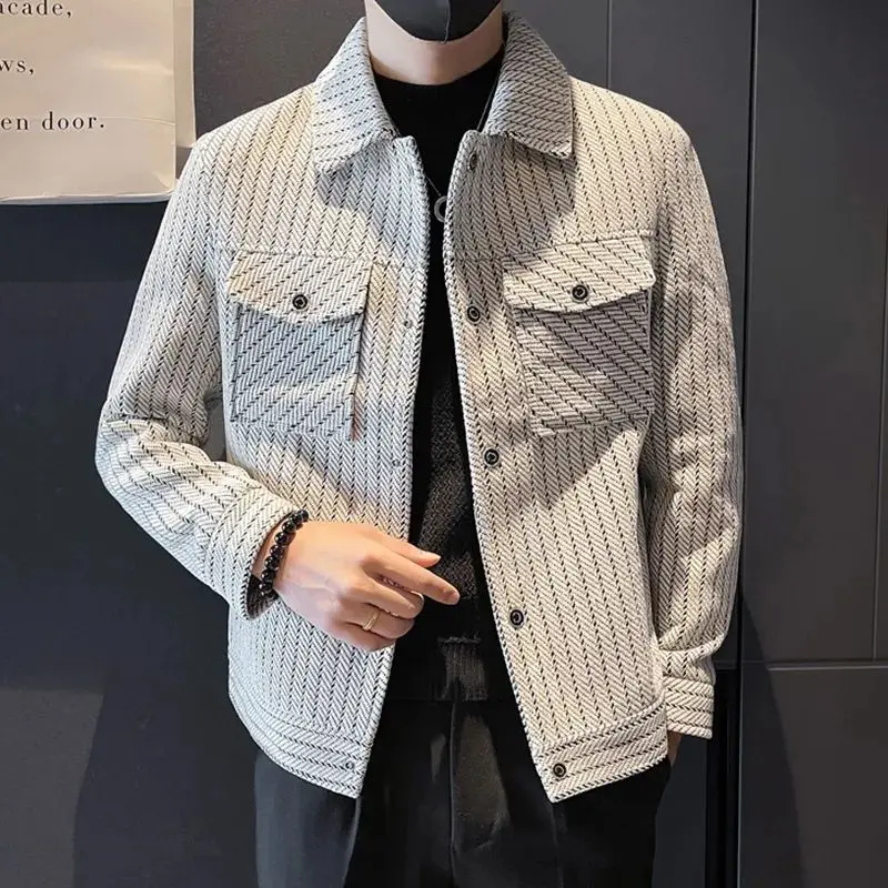 Male Wool & Blends Coats Striped Wite Winter Sales of Men\'s Jackets Clothing Fashion 2024 Y2k Korean Reviews Many Vintage Cold